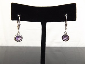 .925 Sterling Silver Faceted Amethyst Hook Clasp Earrings