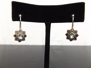 .925 Sterling Silver Art Nouveau Oval Cut Topaz Hook Earrings