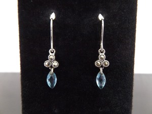 .925 Sterling Silver Art Nouveau Marquise Cut Topaz Dangle Hook Earrings