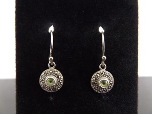 .925 Sterling Silver Art Nouveau Faceted Peridot Dangle Hook Earrings