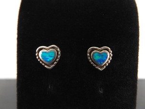 .925 Sterling Silver Inlayed Opal Heart Post Earrings