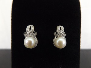 .925 Sterling Silver Genuine Pearl Bow Post Earrings