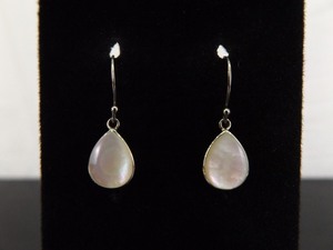 .925 Sterling Silver Inlayed Mother of Pearl Dangle Hook Earrings