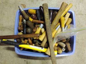 lot 97 image: Tub of Wooden Handles for Hand Tools