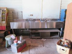 lot 40 image: Stainless steel 4 compartment sink ...