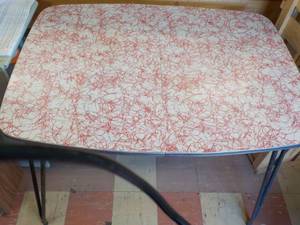 lot 251 image: Retro Kitchen Table with metal base...
