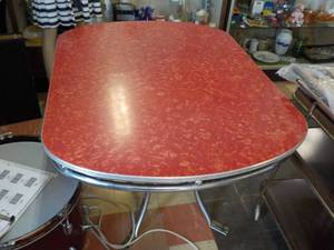 lot 275 image: Retro Kitchen Table with Metal Base...