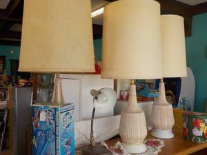 lot 292 image: 4 Lamps, aqua Globe  and tin bucke...