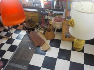 lot 336 image: Orange Plastic Chair, Fan Parts, Me...