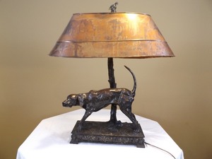 lot 1 image: Listed Artist George Northup&nbspBronze English Pointer Dog Lamp