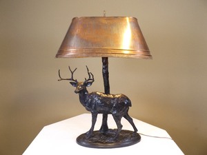 lot 2 image: Listed Artist George Northup&nbspBronze Mule Deer Buck Lamp