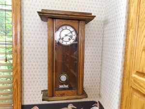 lot 5 image: Antique Porcelain Face Wood Wall Clock