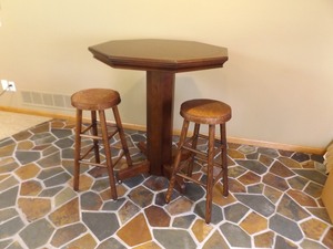 lot 18 image: Tall Wood Bistro Table and 2 Stools