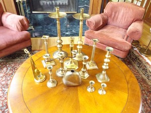 lot 49 image: Large Lot Of Brass Candle Holders