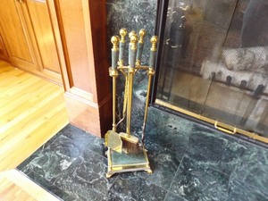 lot 55 image: Brass and Marble Fire Iron Set