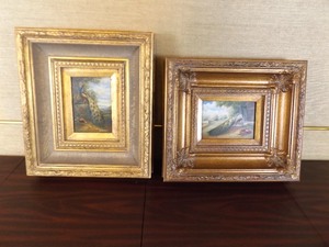 lot 68 image: 2 Wood Framed Oil On Board Paintings of Peacocks Signed Gleason