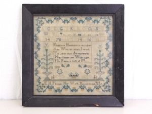 lot 32 image: Authentic&nbsp1828&nbspCross Stitch Sampler in Wood Frame