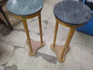 lot 107 image: 2 Plant Stands, Round Marble Tops 1...