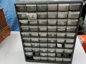 lot 203 image: Plastic Storage Unit with Contents ...