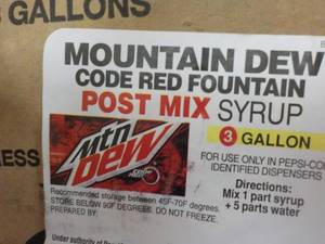lot 315 image: 3 Gallon Mountain Dew Post Mix Syru...