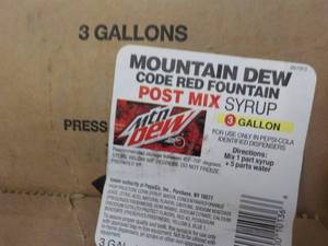 lot 312 image: 3 Gallon Mountain Dew Post Mix Syru...