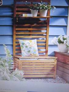 lot 46 image: Tall Wood Garden Bench with Shelf o...