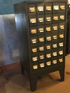 lot 1 image: vintage industrial heavy duty 35 drawer index card cabinet