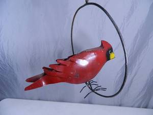 lot 24 image: New Handmade Recycled Metal Garden Art Hanging Bird
