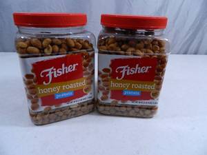 lot 60 image: 2 New Canisters of Fisher Honey Roasted Peanuts