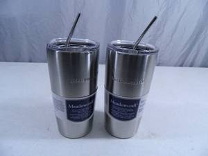 lot 66 image: 2 New Stainless Steel Tumbler with Metal Straws