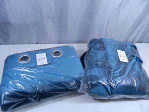 lot 90 image: 2 New Sets of Velvet Teal Curtains