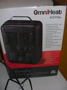 lot 16 image: 2 OmniHeat 1500-Watt Utility Fan Utility Electric Space Heater 1 Missing Handle