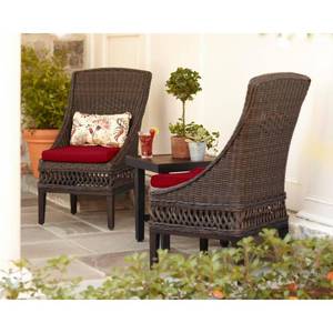 lot 135 image: Hampton Bay Woodbury Dark Brown Wicker Outdoor Patio Dining Chair with Bare Cushions (2-Pack) H161-01193800