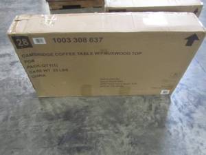lot 144 image: Hampton Bay Cambridge Brown Rectangular Wicker Outdoor Coffee Table with Faux Wood Table Top 65-17148B5