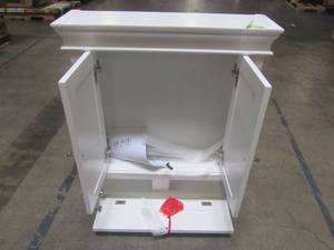 lot 202 image: Foremost Naples 26-12 in. W x 32-34 in. H x 8 in. D Bathroom Storage Wall Cabinet in White NAWO2633