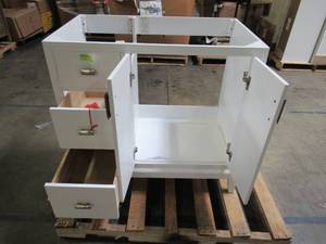 lot 204 image: Home Decorators Collection Shaelyn 36 in. W x 21.75 in. D Vanity Cabinet Only in White SLWV3622DR