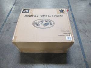 lot 221 image: Hampton Bay Cambridge Brown Wicker Outdoor Patio Ottoman with Bare Cushions