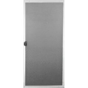 lot 613 image: Patio Matic 30 in. x 77 58 - 80 in. White Replacement Screen Door - Slight bend in frame.