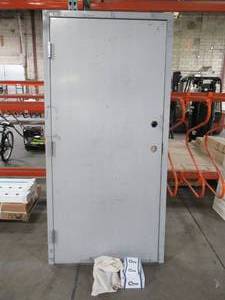 lot 614 image: Armor Door 36 in. x 80 in. Fire-Rated Gray Right-Hand Flush Entrance Steel Prehung Commercial Door with Welded Frame and Hardware - NEVER INSTALLED