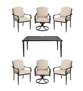 lot 16 image: HAMPTON BAY Laurel Oaks 7-Piece Brown Steel Outdoor Patio Dining Set with Standard Putty Tan Cushions