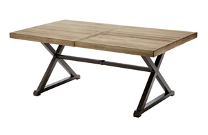 lot 19 image: HAMPTON BAY Mix and Match 72 in. Rectangular Metal Outdoor Dining Table with Farmhouse Trestle Base and Tile Tabletop