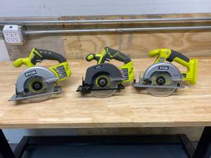 lot 26 image: RYOBI Lot of 3 circular saws.  Models P505, P501G & P504G