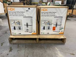 lot 53 image: HDX Lot of Two- 35 in. W 4 Shelf Plastic Multi-Purpose Cabinet in Gray