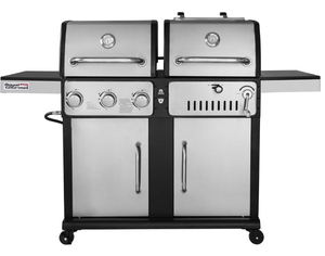 lot 55 image: ROYAL GOURMET 3-Burners Propane Gas Grill and Charcoal Combo Grill in Stainless Steel with 2-Side Tables