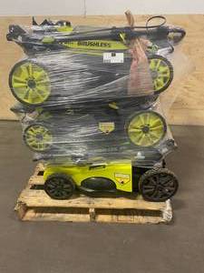 lot 58 image: RYOBI Lot of 6- 20 Lawn Mowers.  2 of them are self propelled.