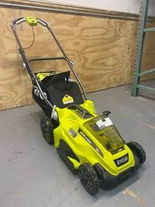 lot 59 image: RYOBI 16 in. 40V Lithium walk behind push lawn mower with battery and charger