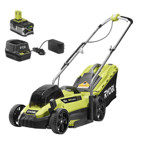 lot 71 image: RYOBI 13 in. ONE 18-Volt Lithium-Ion Cordless Battery Walk Behind Push Lawn Mower - 4.0 Ah BatteryCharger Included