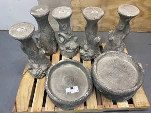 lot 75 image: Lot of Five,  24-in H Pre Aged Concrete Complete Birdbath