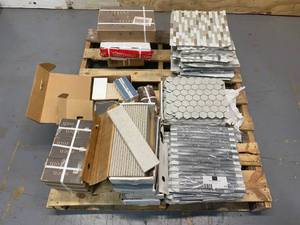 lot 79 image: Pallet of various tile.  Backsplash, some bullnose tile, etc