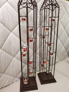 Pair of Decorative Metal Candle Holder Stands